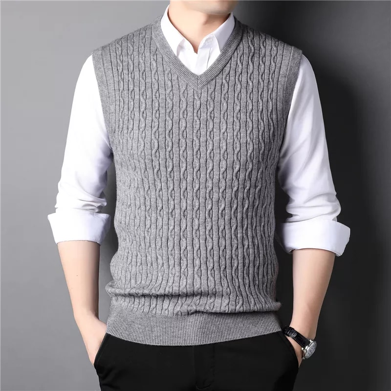 2022NEW Autumn New Men&s Twist Knit Vest Business Casual Classic Style V-neck Sleeveless Sweater Vest Male Brand Clothes